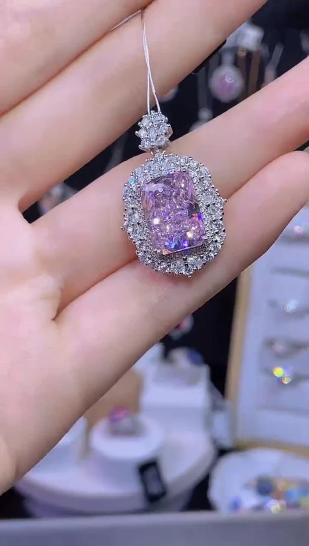 合成立方氧化锆925银编号F0232 吊坠 粉色 豪华