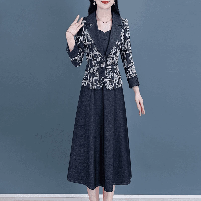 【可蓓儿】牛仔复古减龄套装连衣裙2025新款女春时尚显瘦高端妈妈装