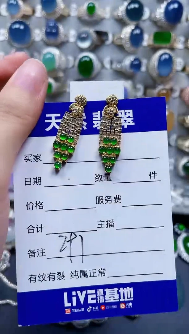 银S925镶嵌翡翠耳饰297