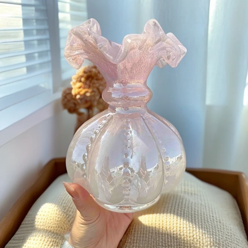 S芬顿花瓶中古高级感法式琉璃玻璃水养插鲜花复古手工家居摆件