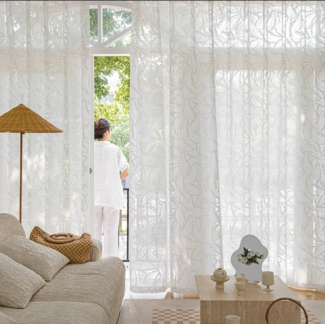 2024年新款轻奢法式立体浮雕【家大叶大】客厅卧室成品纱帘