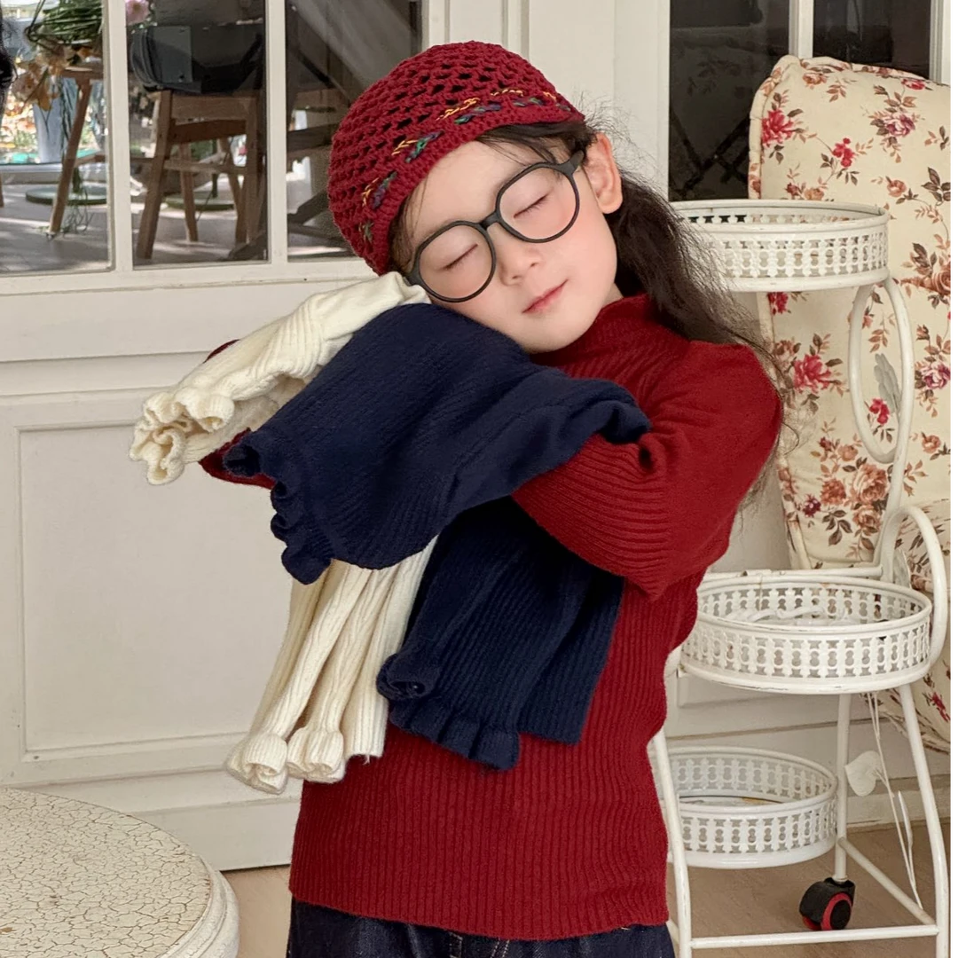 女童打底衫2025秋冬新款内穿打底保暖衣外穿百搭泡泡袖针织衫毛衣