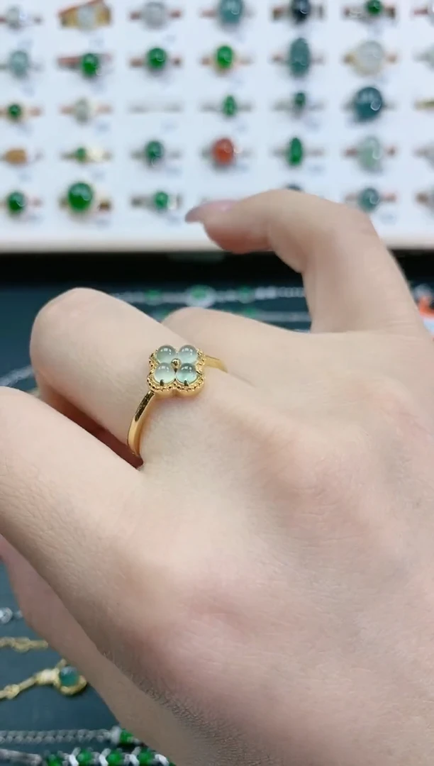 翡翠戒指银S925镶嵌天然翡翠