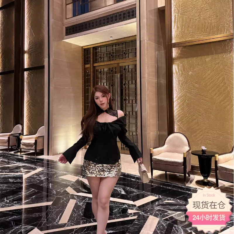 【现货】胖婷大码定制微胖mm大码「银河细闪」设计感挂脖纯欲高级感女