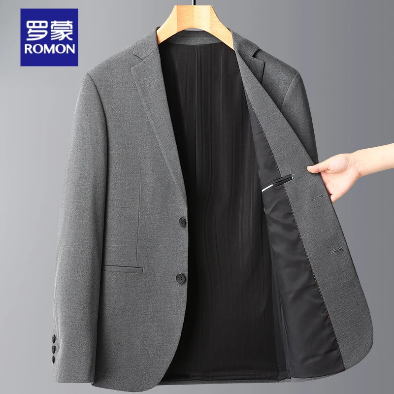 罗蒙西装外套男士商务休闲小西服单西上衣单件春秋款正装中年爸爸