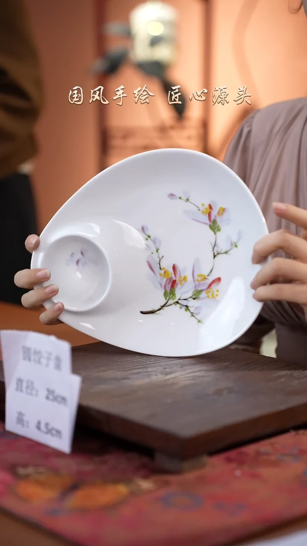 陶瓷景德镇釉中彩餐具圆饺子盘直径25高4.5