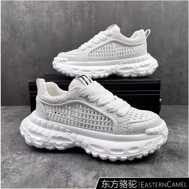 东方骆驼男鞋夏季新款防滑透气网面休闲鞋厚底增高百搭小白老爹鞋