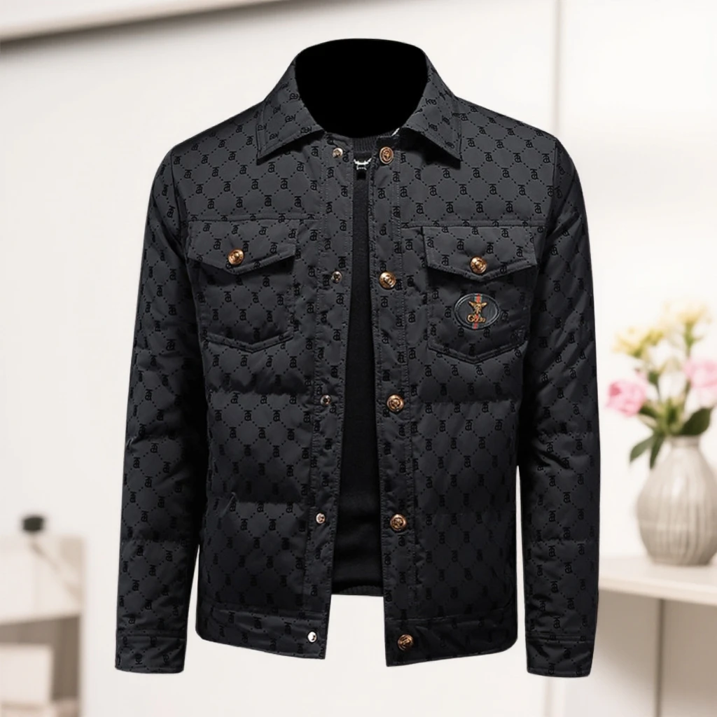 维斯克纳冬季外套男士白鸭绒羽绒服翻领单排扣冬装休闲保暖夹克潮