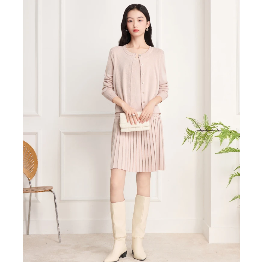 Goodland2025秋季新款香芋粉假两件气质减龄针织连衣裙LC35506307