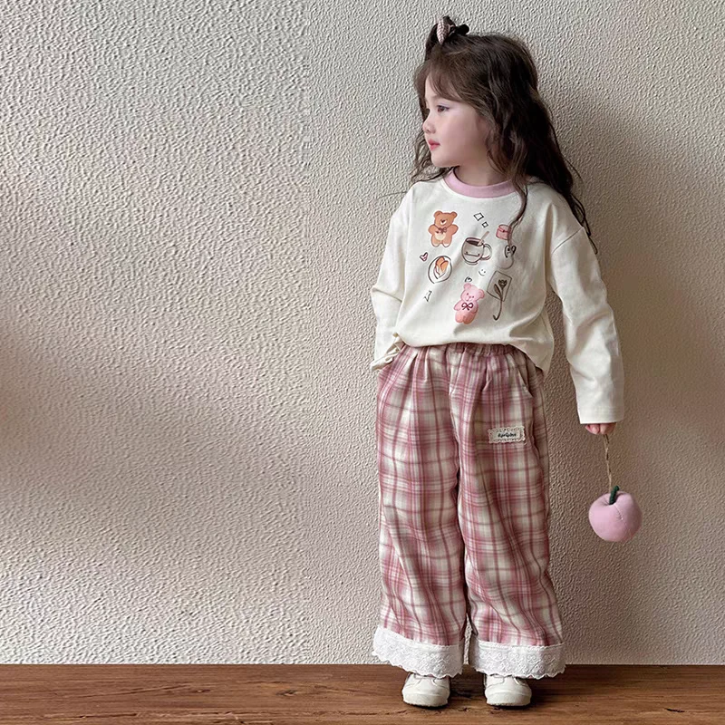 52038女童t恤长袖套装春秋款2025新款女宝儿小童韩范打底衫套装