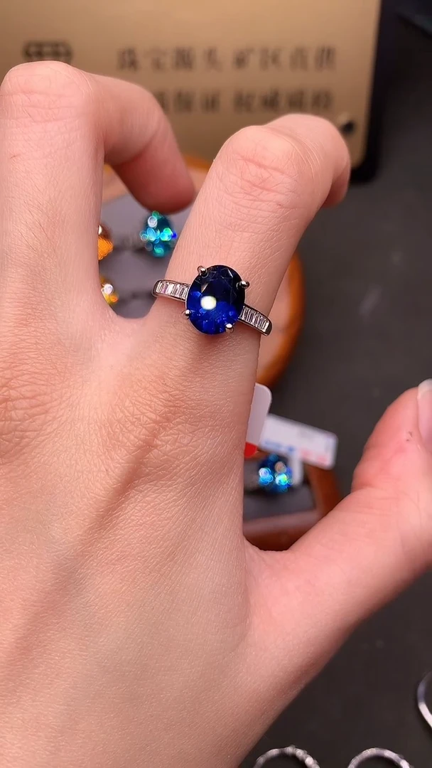 戒指蓝宝石银S925镶嵌.....