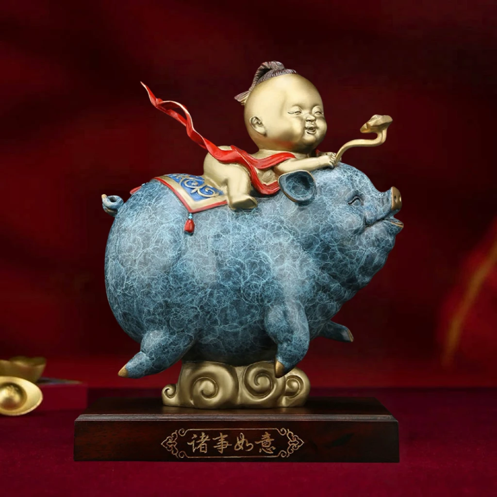 铜福堂全铜《诸事如意》铜猪摆件创意生肖猪猪工艺品家居玄关公司