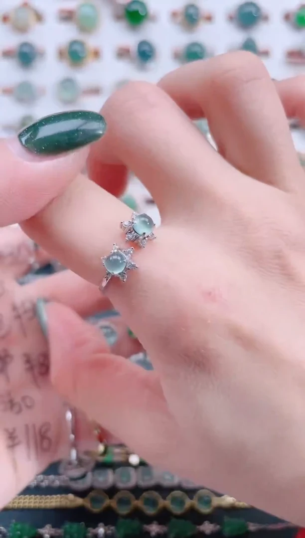 银S925镶嵌戒指翡翠天然翡翠