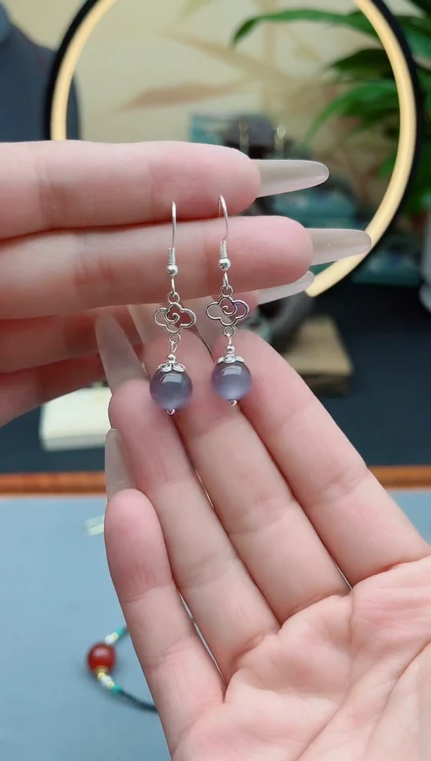 玛瑙/玉髓耳钉银S925镶嵌391