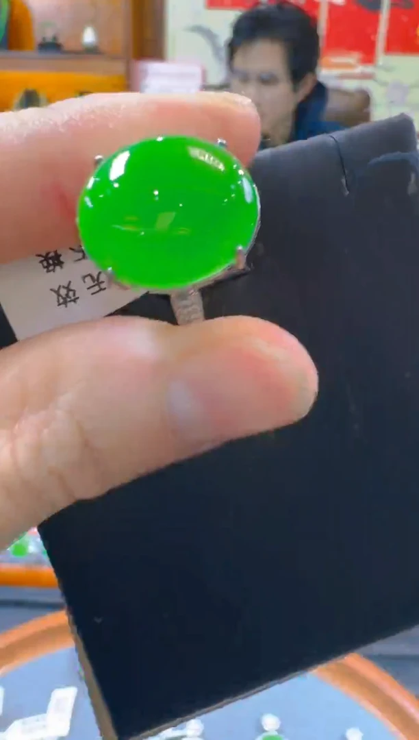 银S925镶嵌戒指翡翠天然A货翡翠