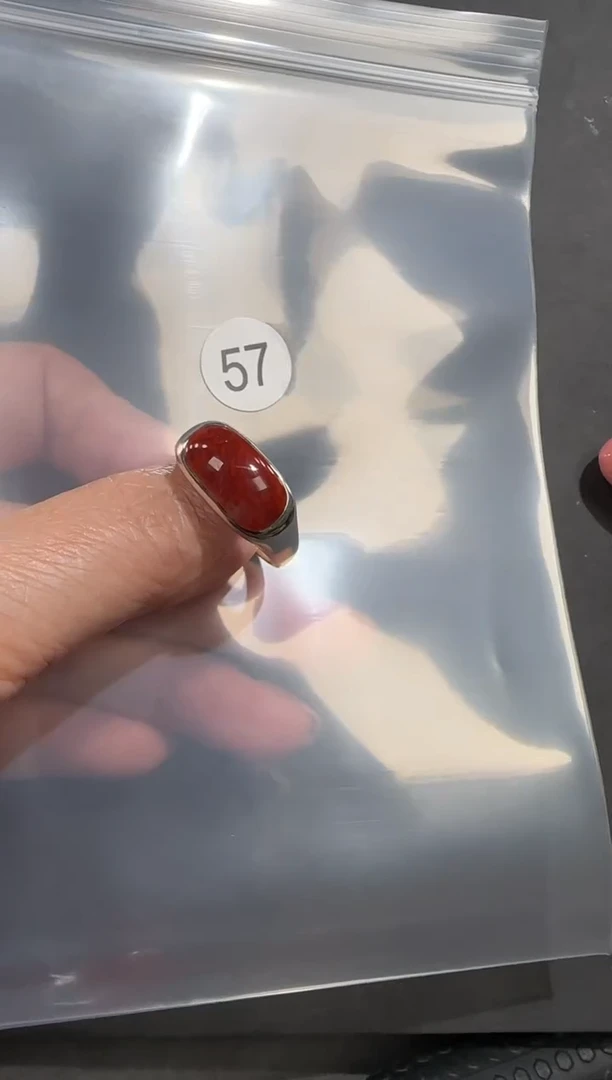 银S925镶嵌南红玛瑙珠宝半成品三**材原矿无优化无胶裂火焰纹戒指