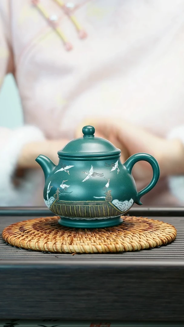 茶壶紫砂原矿绿泥  高潘壶 230cc