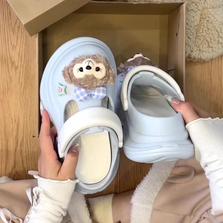 可爱卡通洞洞鞋女2025新款夏季外穿潮防滑厚底玛丽珍沙滩凉鞋假日