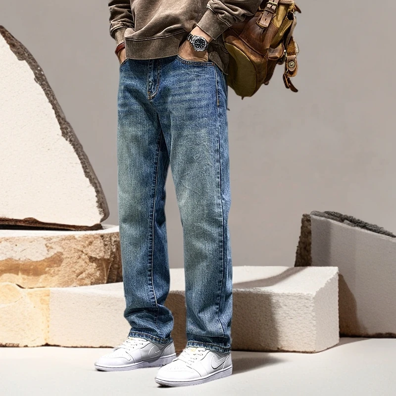 DRNL休闲长裤修身复古男直筒裤牛仔裤大码宽松水洗春秋冬弹力