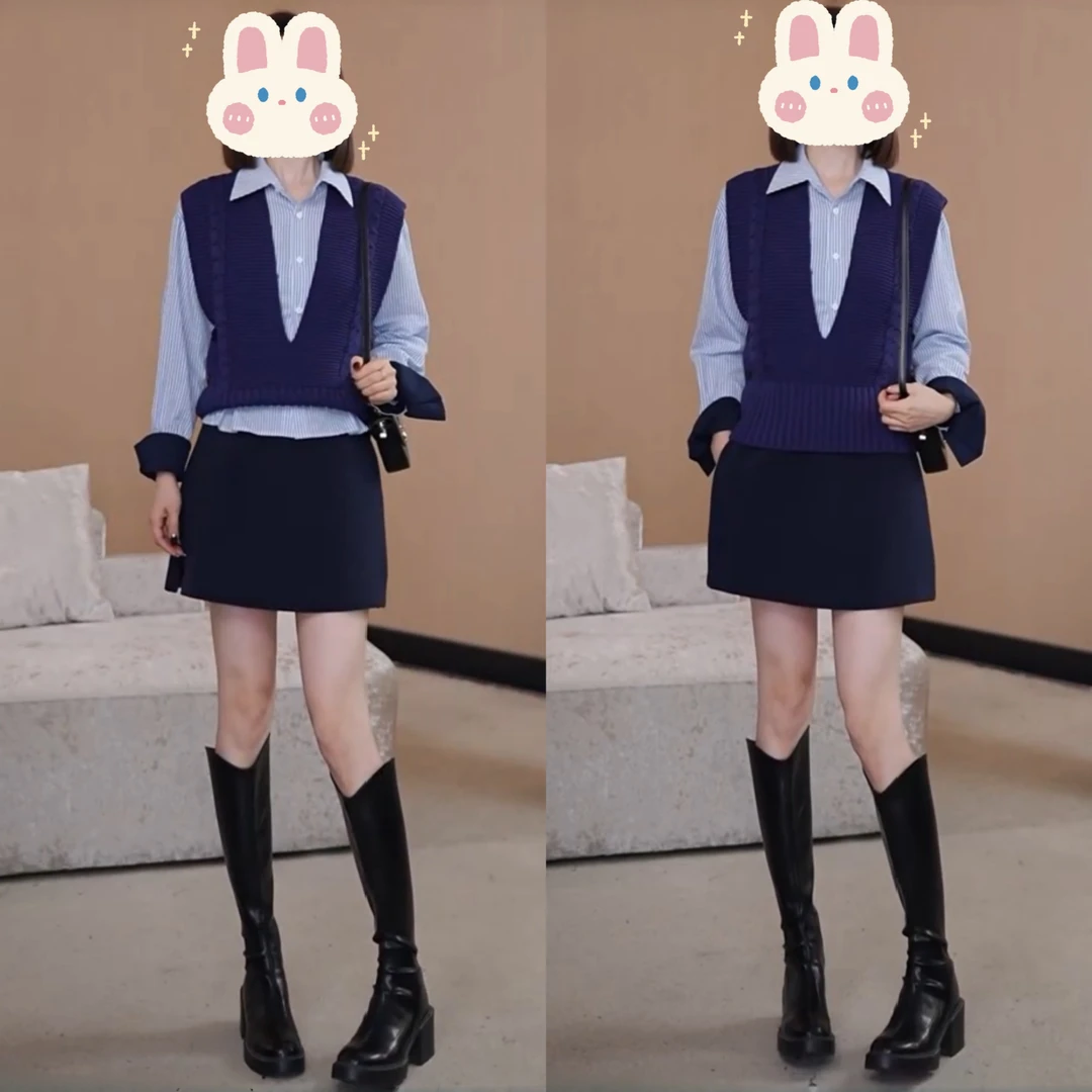 经典绞花编织粗棒针织背心马甲+休闲衬衫+半身裙裤BB50368