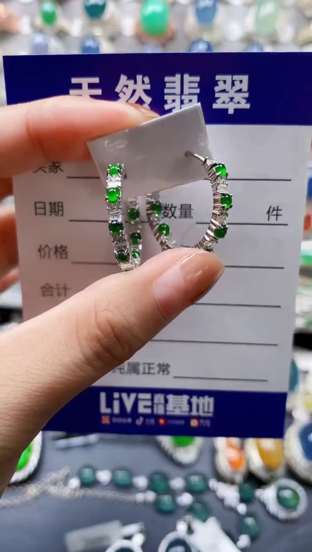 翡翠银S925镶嵌耳饰0565