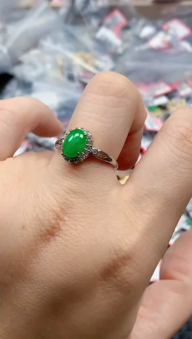 银S925镶嵌戒指翡翠天然A货缅甸翡翠