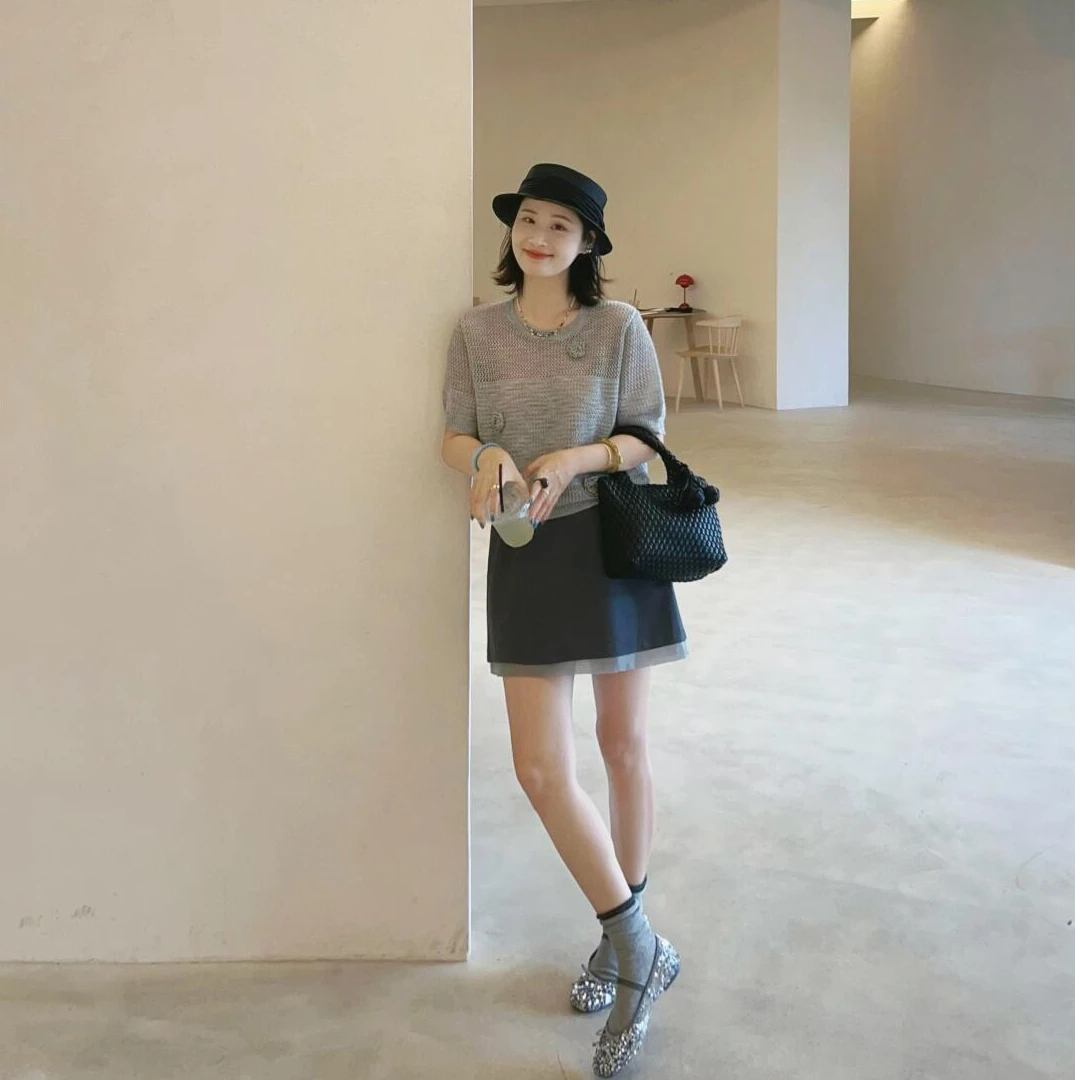 夏季新款洋气衣服女气质休闲百搭时尚短袖上衣显瘦短裙小众套装女