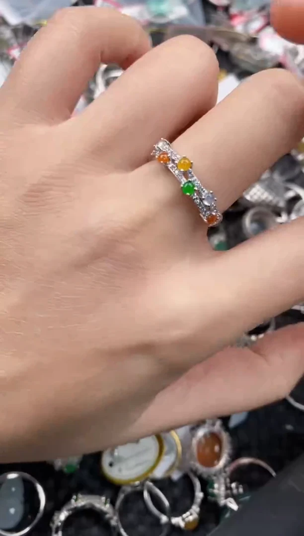 银S925镶嵌戒指翡翠10             8