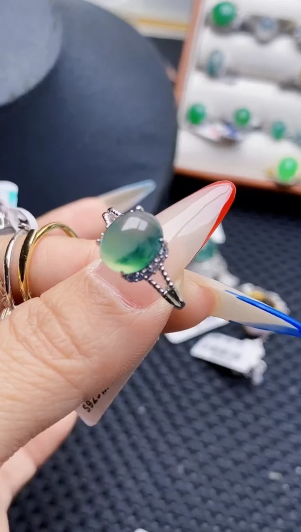 银S925镶嵌戒指翡翠琳*0972