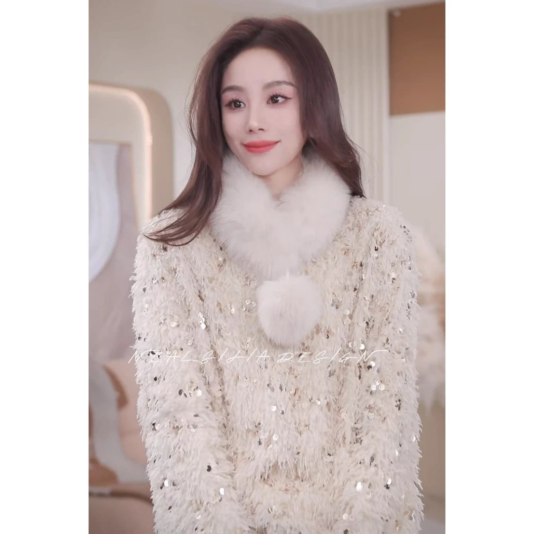 现货IRIS CHEN 2024冬狐狸毛磁吸扣长53cm*13cm保暖围脖23WJ989