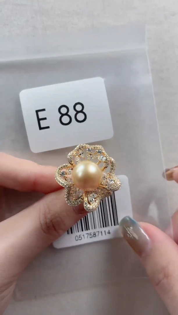 银S925镶嵌戒指海水珍珠E88