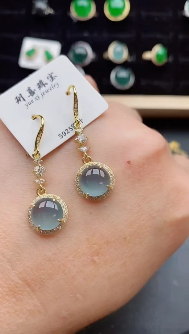 【闪购商品】翡翠耳饰银S925镶嵌12121