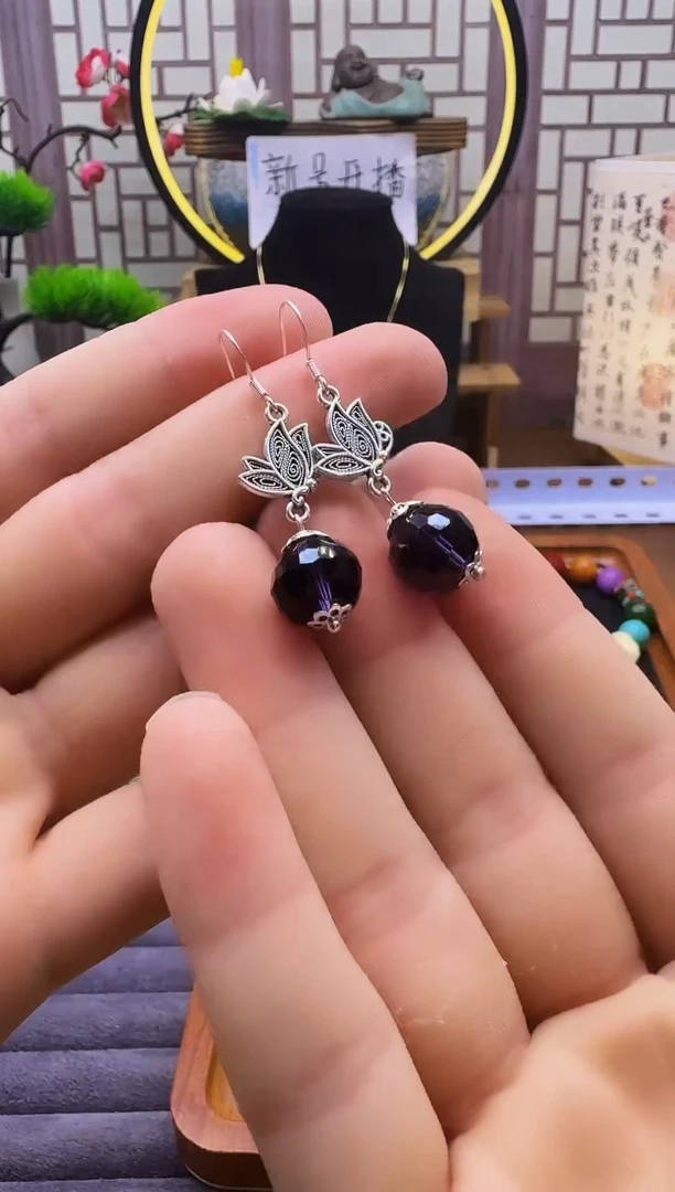 紫晶耳饰银S925镶嵌E12