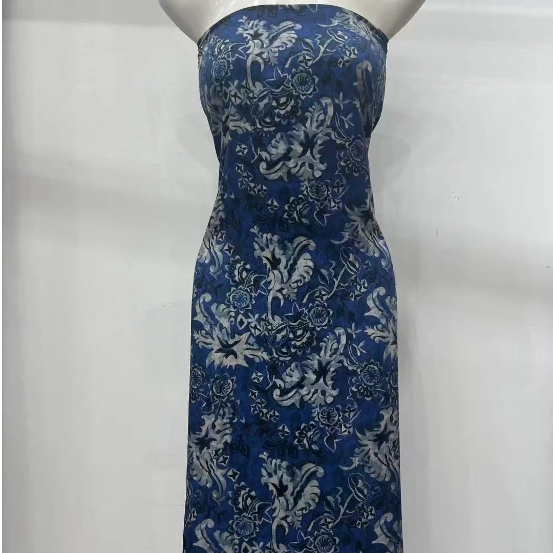 【小石】65支绫罗贡缎棉绸布料蓝青花（不支持7天无理由退换）