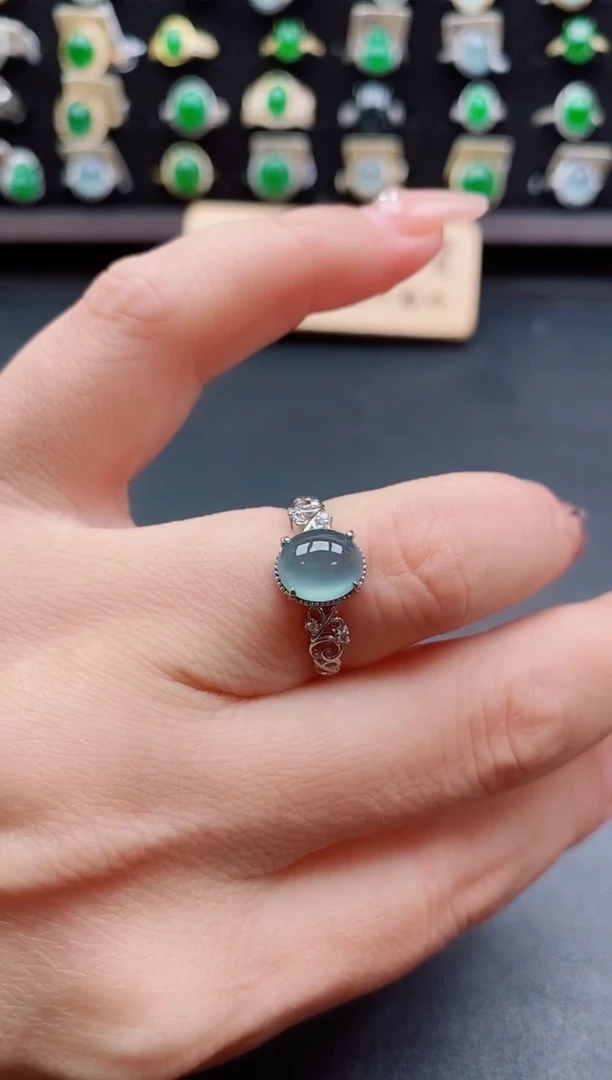 银S925镶嵌戒指翡翠1