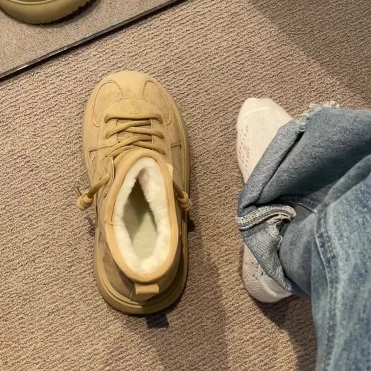 丑萌大头厚底雪地靴女冬季加绒保暖一脚蹬棉短靴东北轻便防滑棉鞋