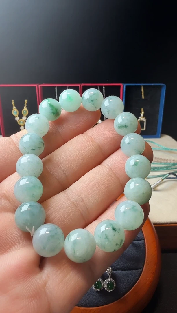 未镶嵌手串翡翠糯冰飘蓝花手串卡12.5mm