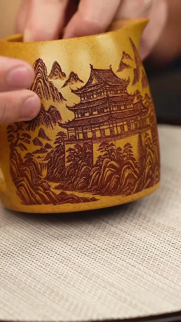 茶壶紫砂龙骨金砂 山水公道杯