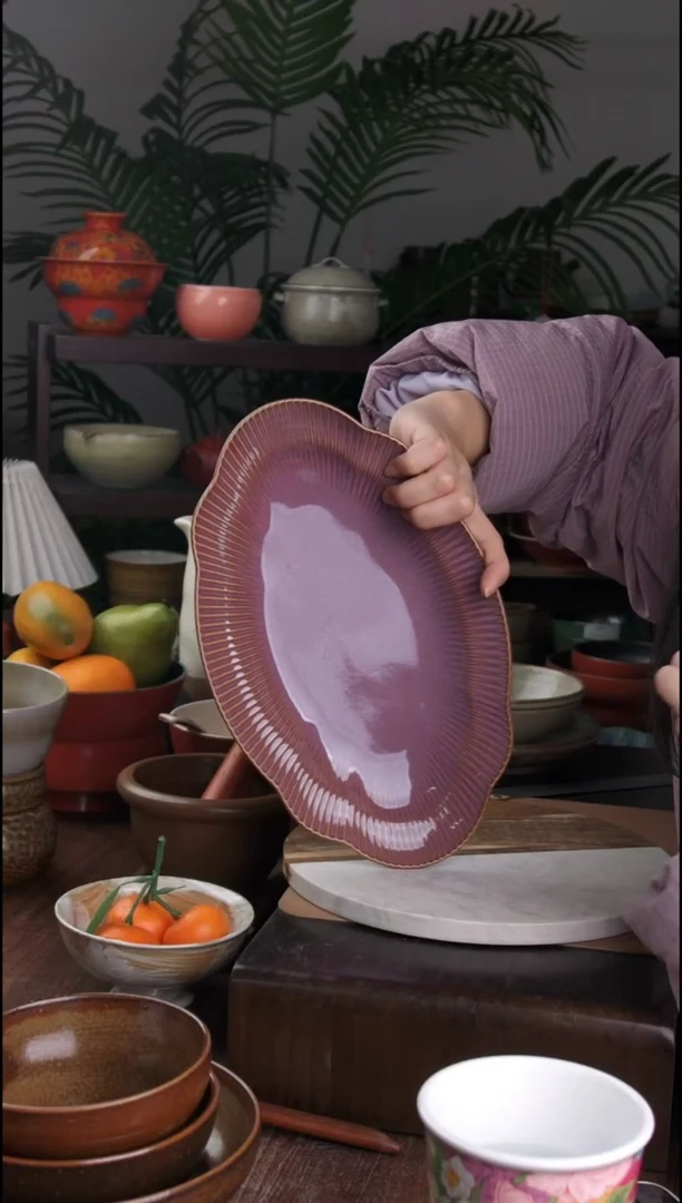 碗景德镇手工高温餐具紫鱼盘