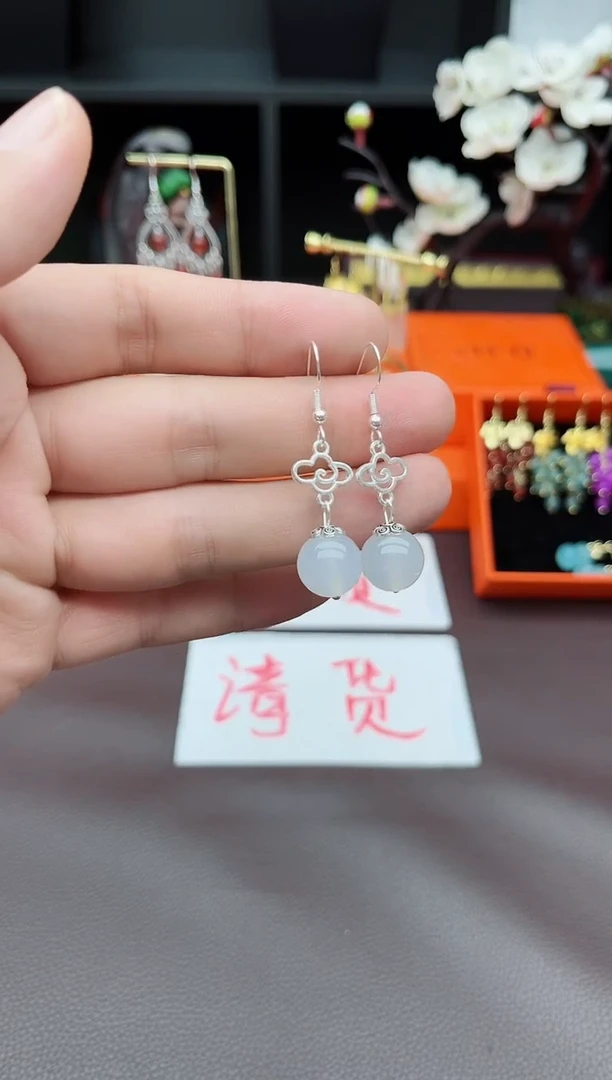 玛瑙/玉髓耳钉银S925镶嵌101000
