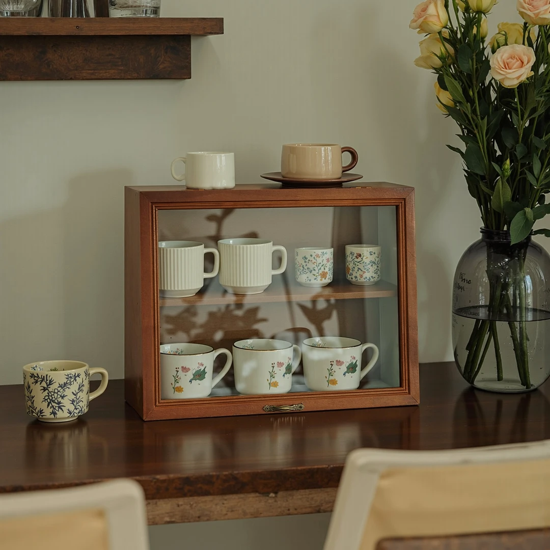 小款翻盖款复古风梯形桌面收纳桌面收纳盒柜子办公家用防尘展示柜