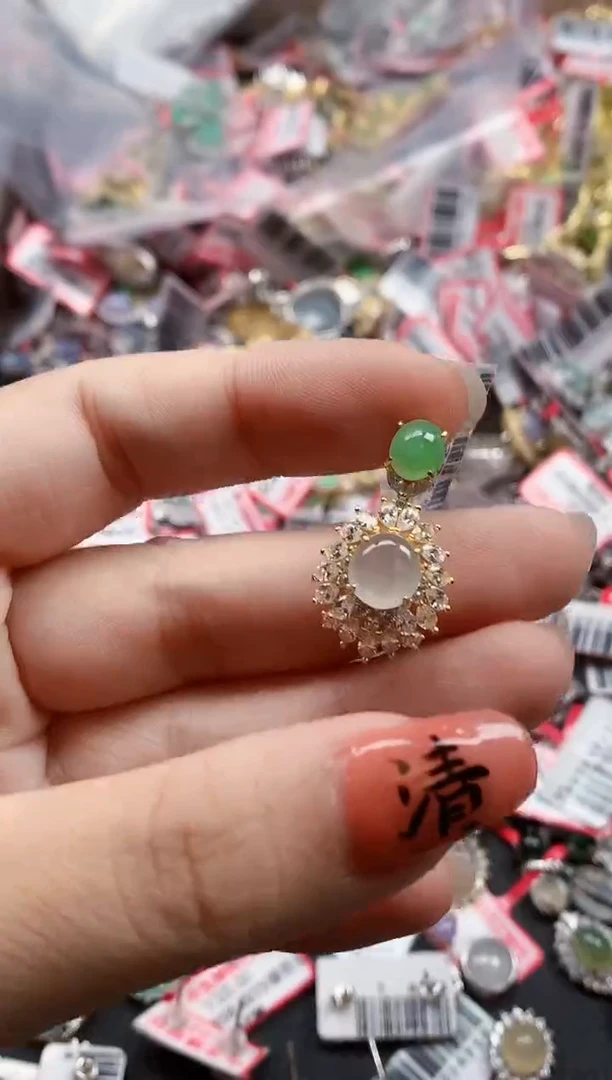 银S925镶嵌戒指翡翠天然A货缅甸翡翠