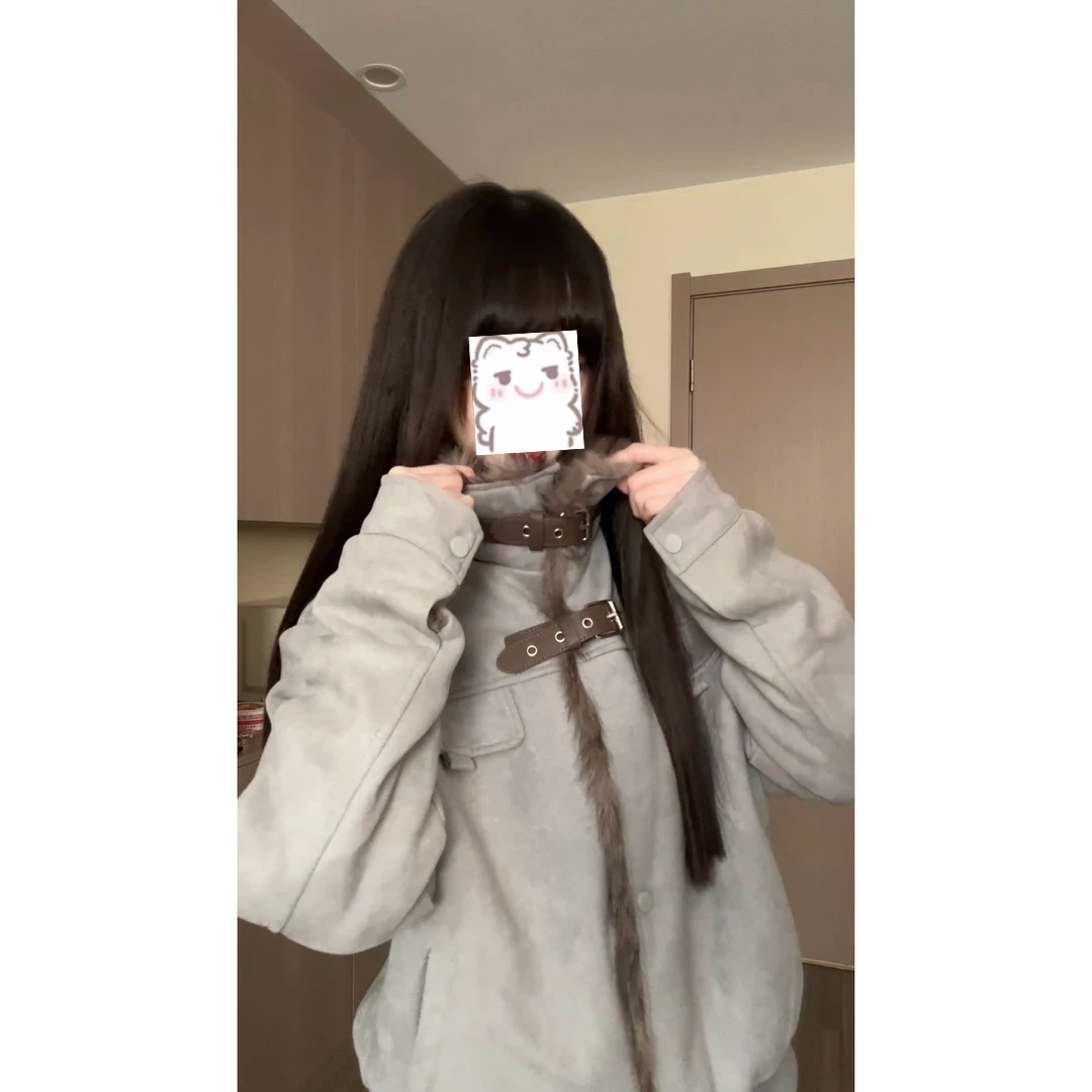 FANGWANG美式毛毛拼接立领加绒棉衣甜酷宽松休闲短外套情侣夹克