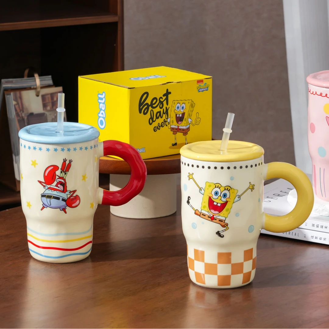 【四季陶仓&海绵宝宝派大星】可爱卡通带盖陶瓷大容量陶瓷杯杯