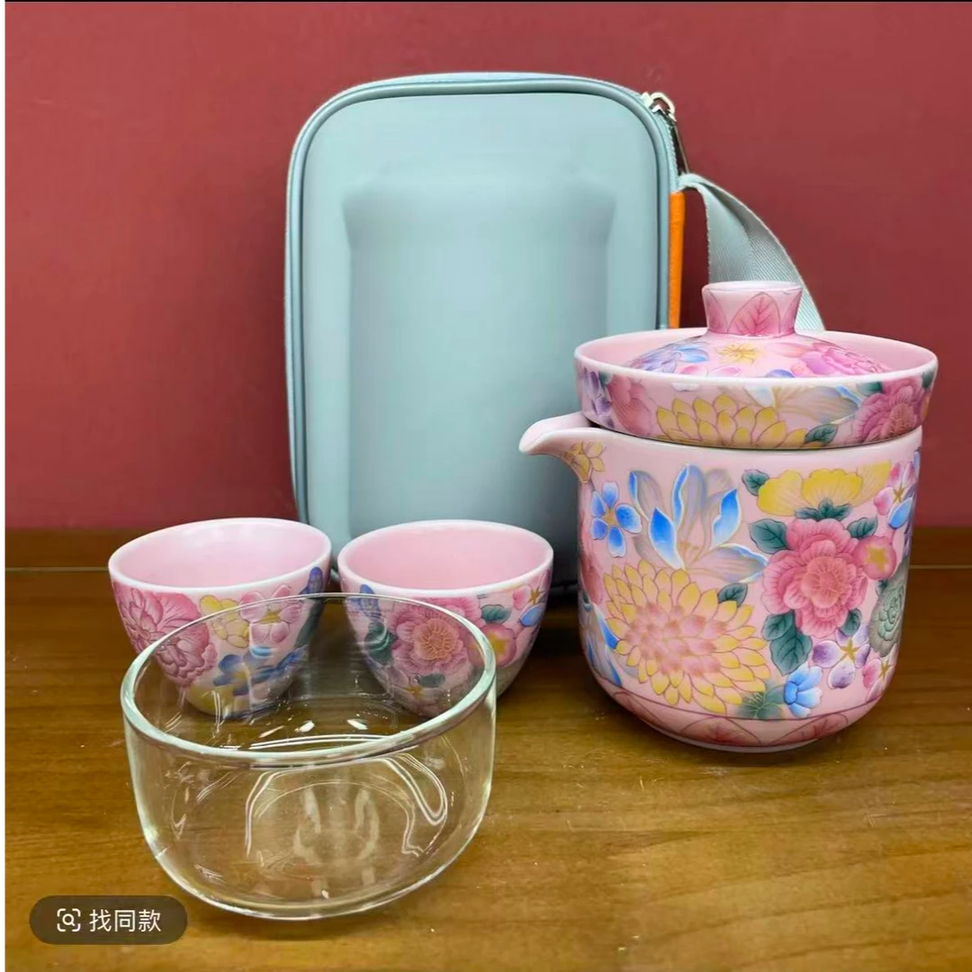 LX611粉汝万花茶水分离器旅行茶具