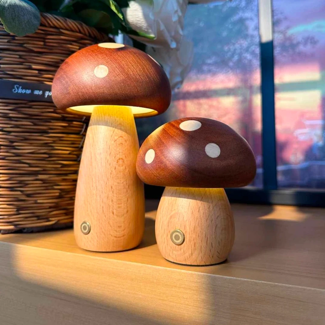 摘星客实木蘑菇乌檀木镶嵌小夜灯摆件氛围桌面床头女生礼物送礼