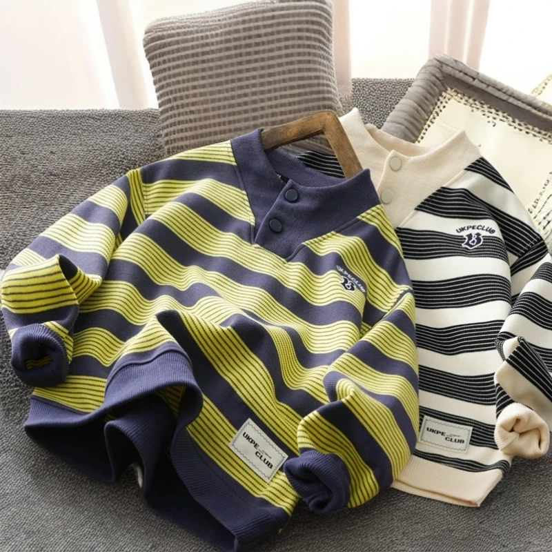 2025春秋新款儿童卫衣中大童条纹休闲风打底衫长袖运动上衣潮童装