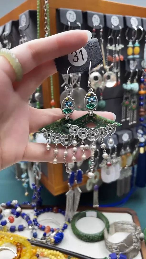 翡翠银S925镶嵌耳饰?****烨饰品