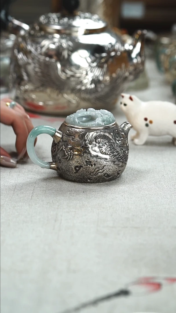 古悦足银999泡茶壶