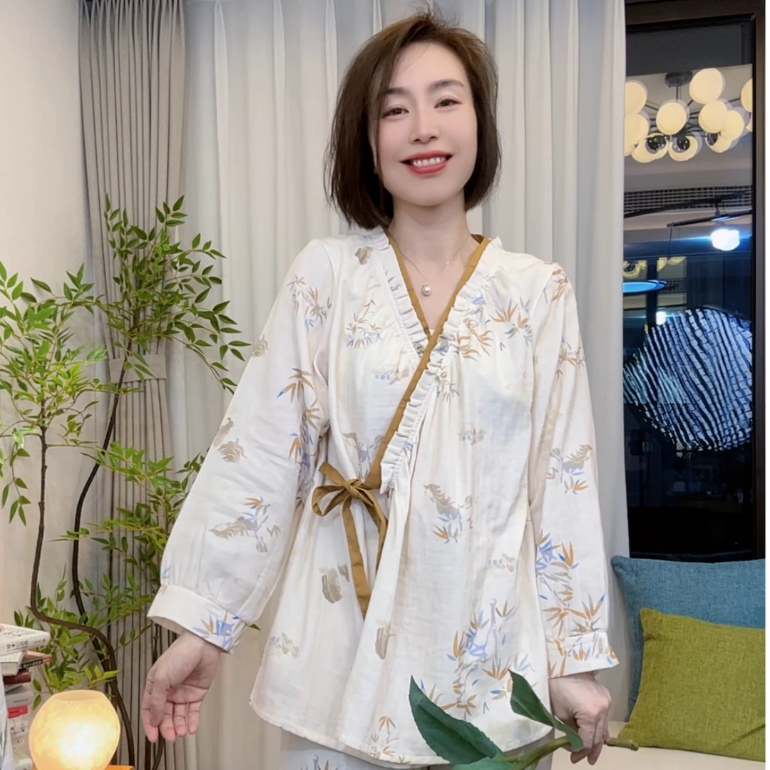 『京墨』纯棉纱布系带家居服睡衣套装MY0041